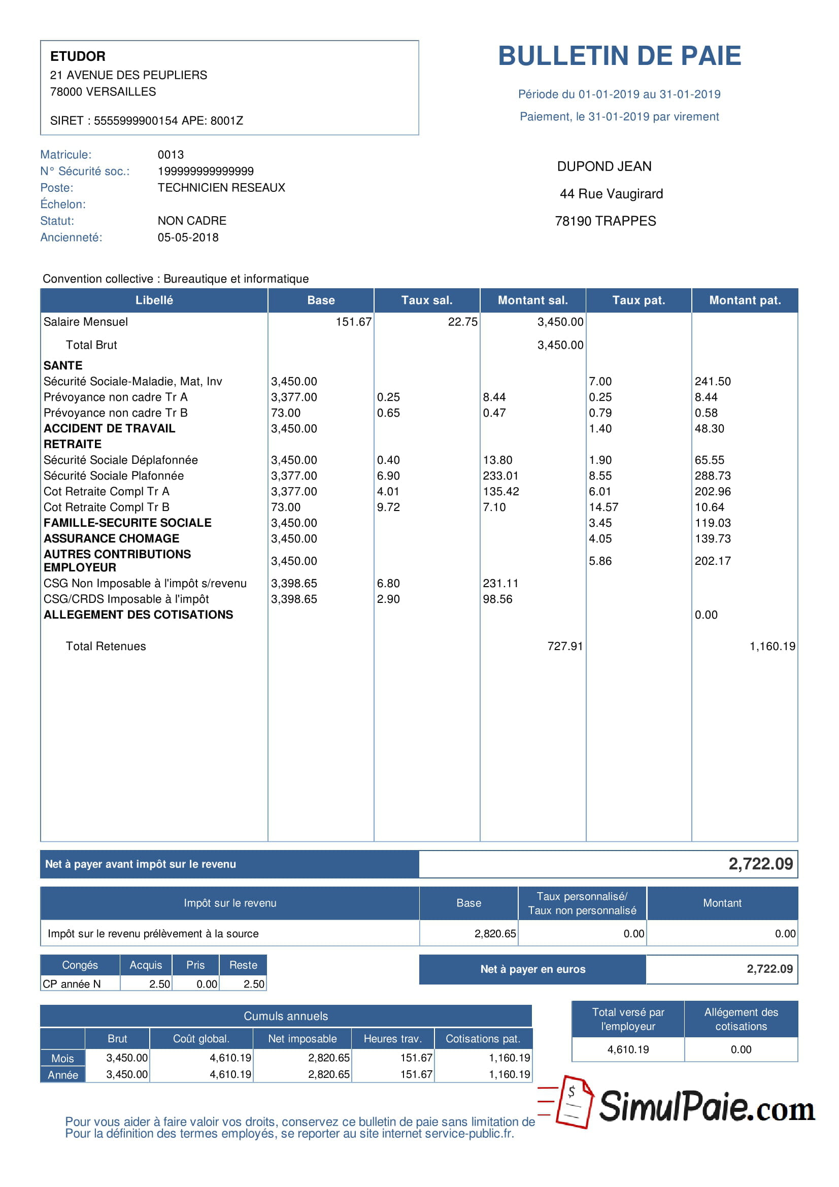 Mod le De Bulletin De Paie Document Word Exemple De Bulletin De Paie