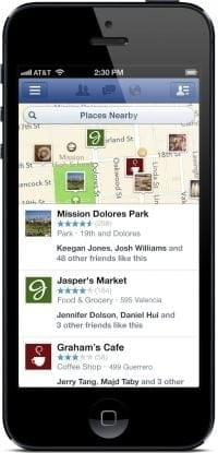 L'application Facebook catégorise les lieux "à proximité"