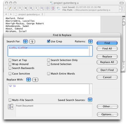 TextWrangler regexp