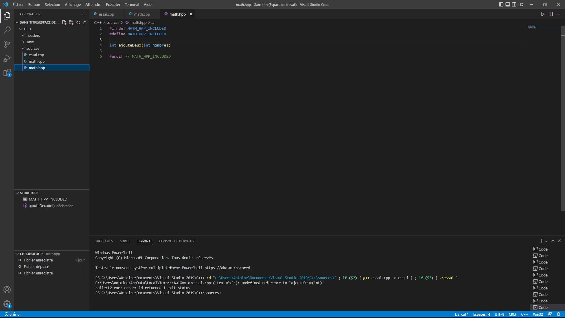 Problème lié aux entêtes sur visual studio code - Forum C++