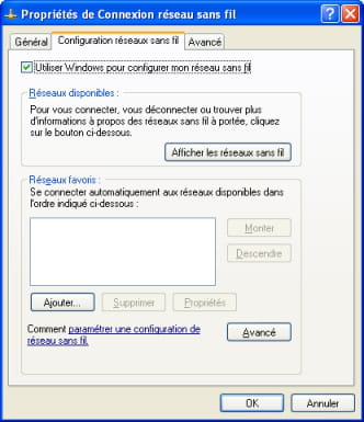 Boîte de dialogue - Utiliser Windows pour configurer mon réseau sans fil
