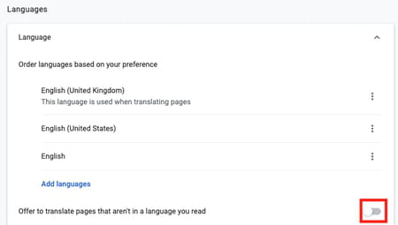 languages translate chrome