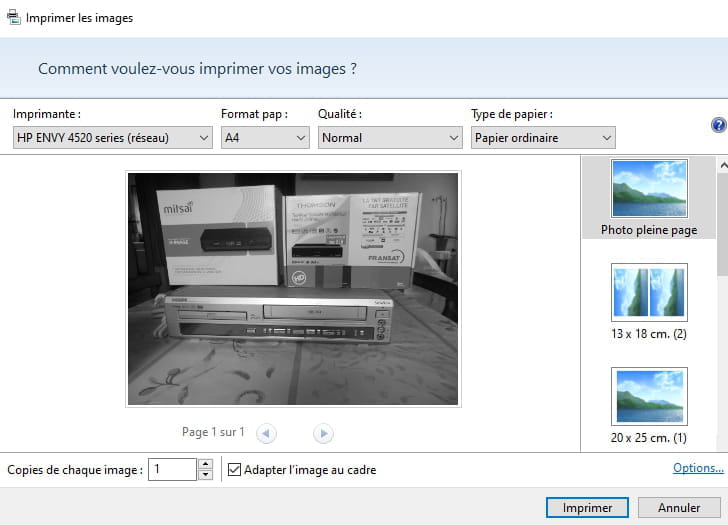 Hp envy 4520 windows 10 apercu des impression (et impression) en noir