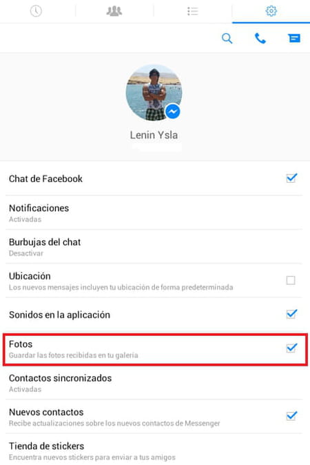 guardar fotos messenger