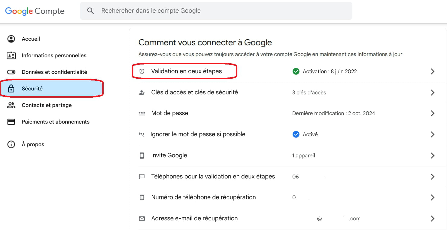 Gérer votre compte Google - Sécurité