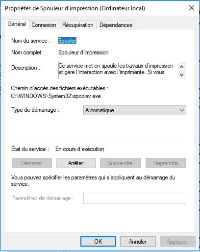 Spouleur d'impression de Windows 10