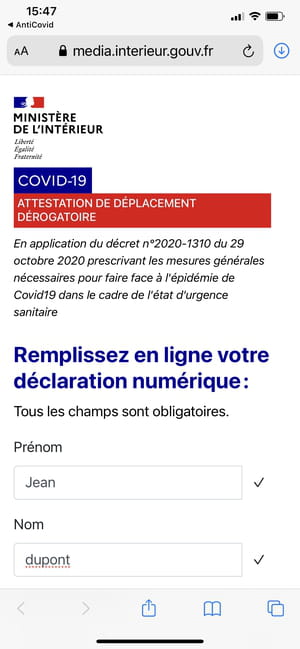 attestation de déplacement