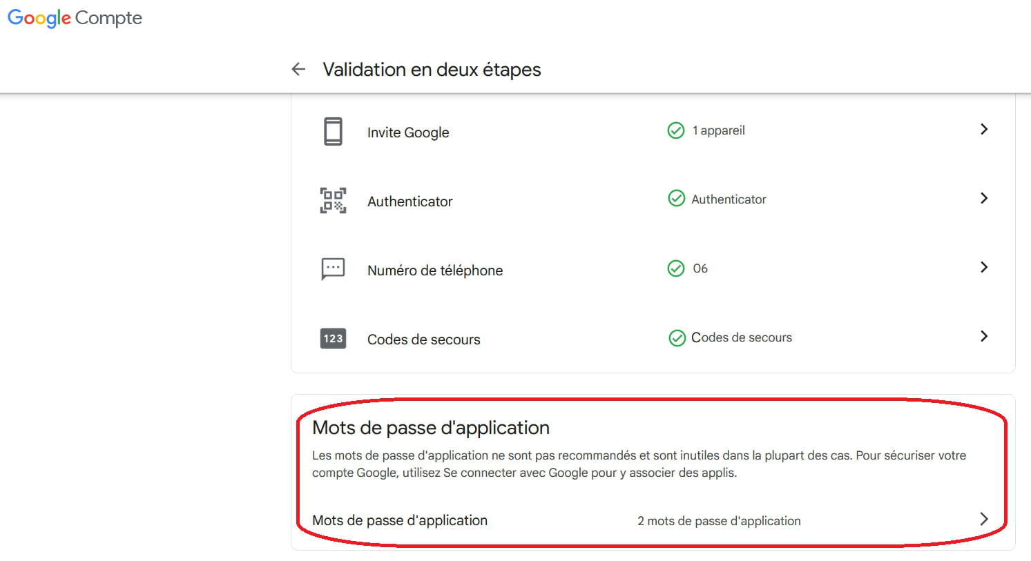 Mots de passe d'application